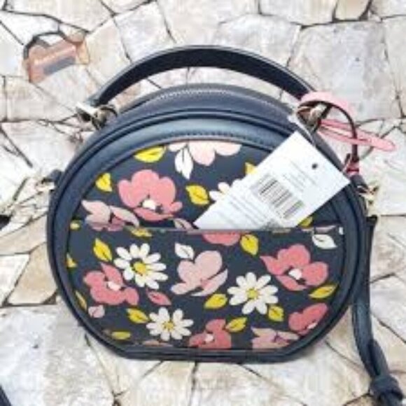 KATE SPADE Traveler Canteen Crossbody Bag Navy Blue Leather Multi Floral NWT - Picture 3 of 9